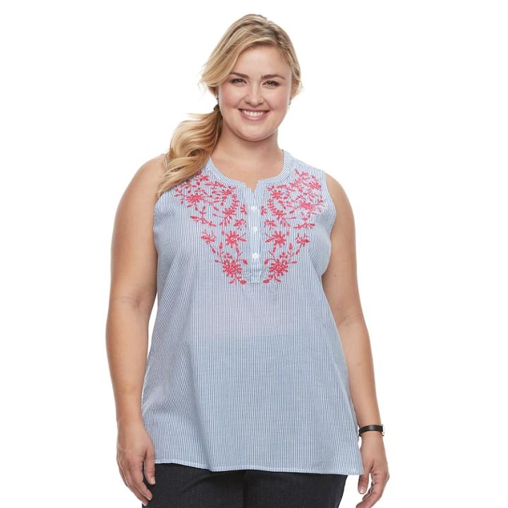 Plus Size Croft & Barrow&reg; Striped Henley Tank, Women's, Size: 0x, Blue