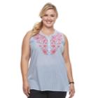 Plus Size Croft & Barrow&reg; Striped Henley Tank, Women's, Size: 0x, Blue