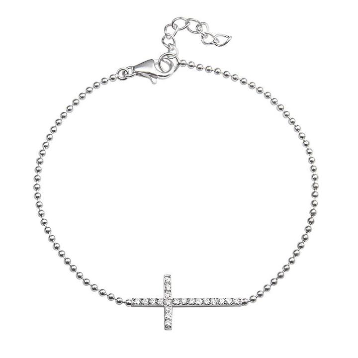 Sophie Miller Sterling Silver Cubic Zirconia Sideways Cross Anklet, Women's, Size: 9.50, White