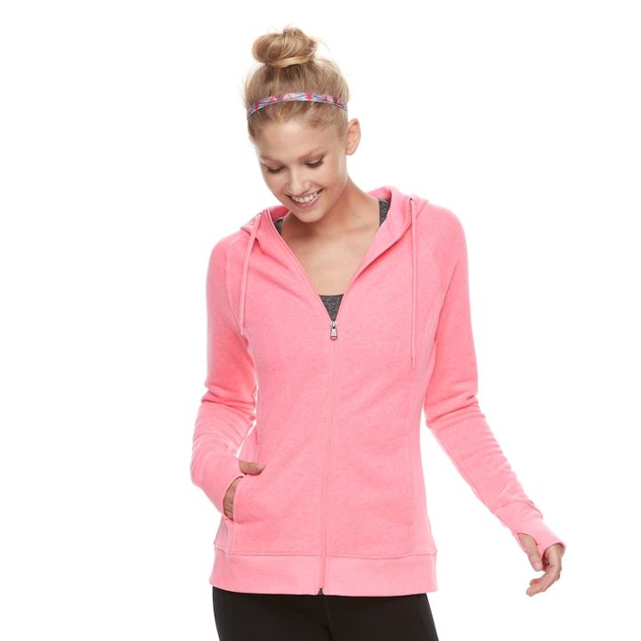 Women's Tek Gear&reg; Fleece Hooded Thumb Hole Jacket, Size: Medium, Med Pink