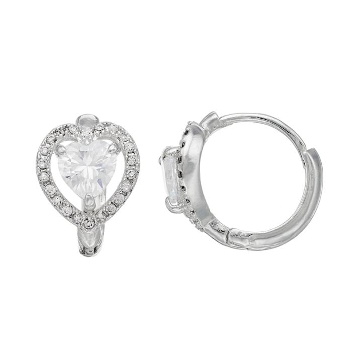 Dana Buchman Cubic Zirconia Heart Nickel Free Hoop Earrings, Women's, Silver