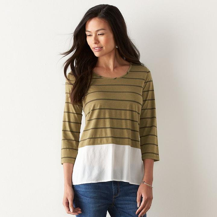 Petite Sonoma Goods For Life&trade; Mock-layer Scoopneck Top, Women's, Size: Xl Petite, Green Oth