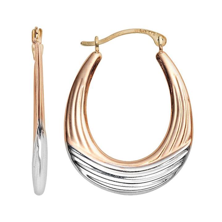 10k Gold Tri-tone Oval Hoop Earrings, Women's, Multicolor