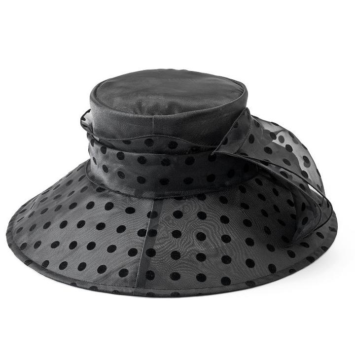 Riviera Polka Dot Wide Brim Hat, Women's, Black