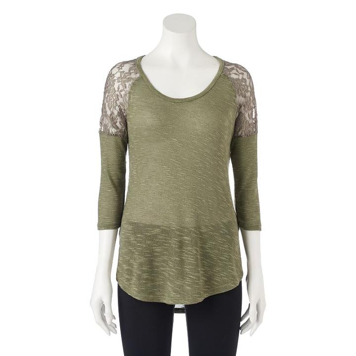 Juniors' Candie's&reg; Illusion Lace Top, Girl's, Size: Medium, Med Green
