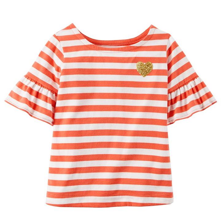 Girls 4-8 Carter's Striped Bell Sleeve Tee, Size: 4, Red Stripe