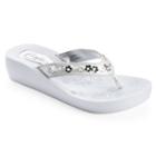 Candie's&reg; Women's Floral Simulated Pearl Wedge Flip-flops, Size: Medium, White