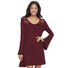 Juniors' Pink Republic Bell Sleeve Lace Inset Dress, Teens, Size: Small, Red/coppr (rust/coppr)