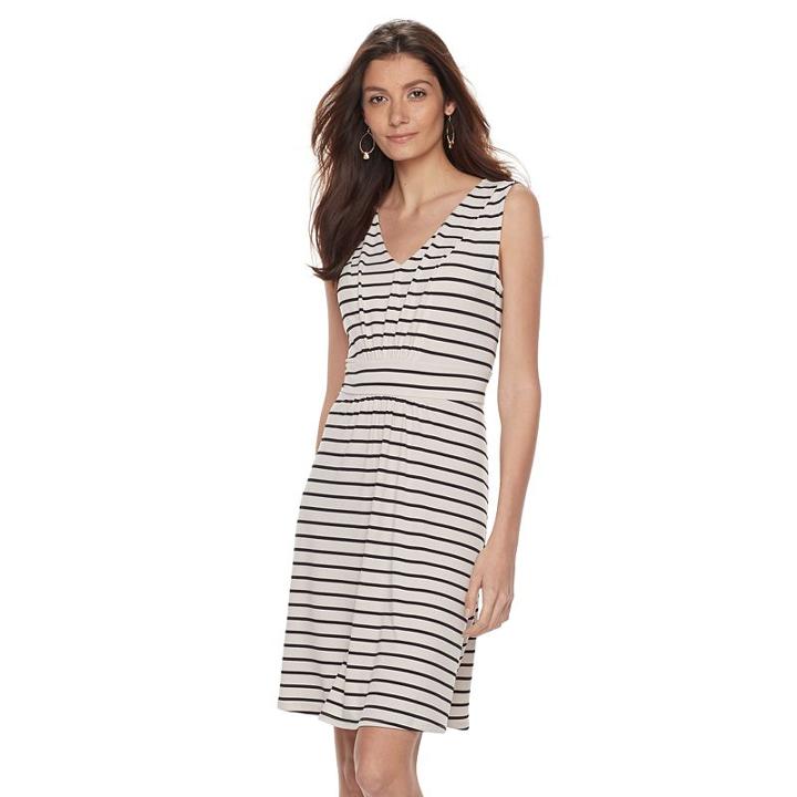Women's Dana Buchman Shirred Fit & Flare Dress, Size: Large, Beig/green (beig/khaki)
