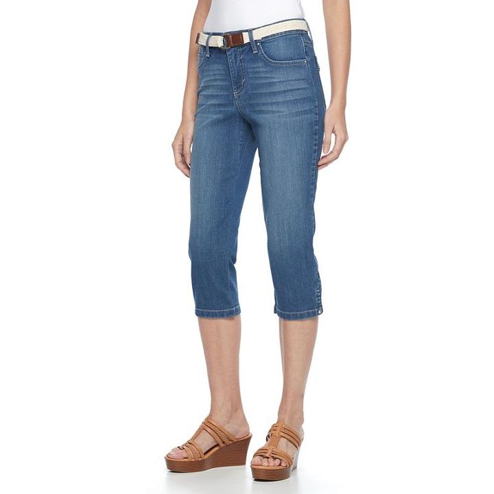 Women's Croft & Barrow&reg; Belted Capris, Size: 12, Med Blue