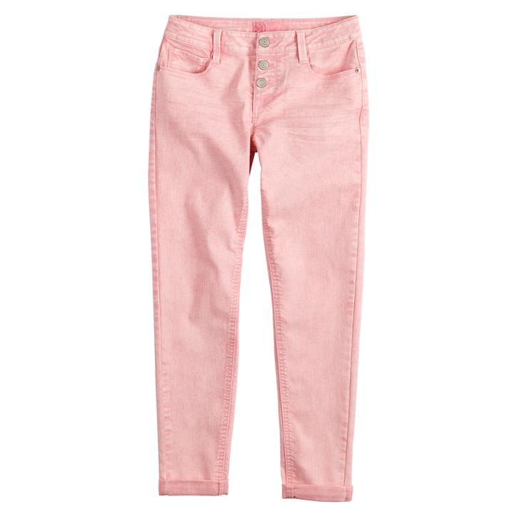 Girls 7-16 & Plus Size So&reg; Triple Button Girlfriend Skinny Jeans, Size: 12 1/2, Brt Pink