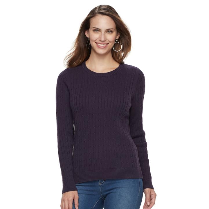 Women's Croft & Barrow® Essential Cable-knit Sweater, Size: Medium, Drk Purple