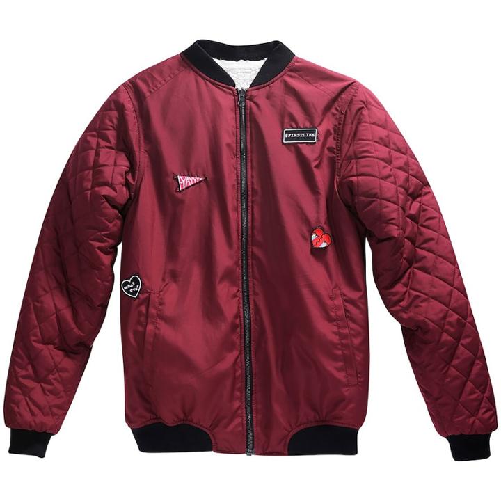 Girls 7-16 Maddie Embroidered Patches Varsity Jacket, Size: Large, Dark Red