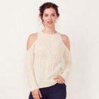 Women's Lc Lauren Conrad Crewneck Cold-shoulder Sweater, Size: Large, White Oth