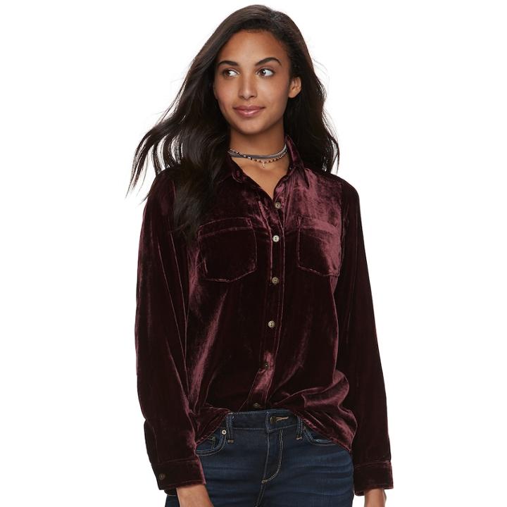 Women's Sonoma Goods For Life&trade; Velvet Shirt, Size: Large, Red
