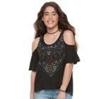 Juniors' Mudd&reg; Print Cold Shoulder Top, Girl's, Size: Large, Black