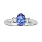 The Regal Collection Genuine Tanzanite And 1/5 Carat T.w. Diamond 14k White Gold 3-stone Ring, Women's, Size: 7, Purple