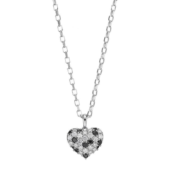 Lotopia Black & White Cubic Zirconia Sterling Silver Heart Pendant Necklace, Women's, Size: 18