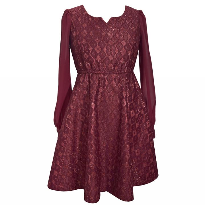 Girls Plus Size Bonnie Jean Bonded Lace Skater Dress, Size: 14 1/2, Dark Red