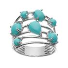 Sterling Silver Simulated Turquoise Cabochon Multirow Ring, Women's, Size: 9, Blue