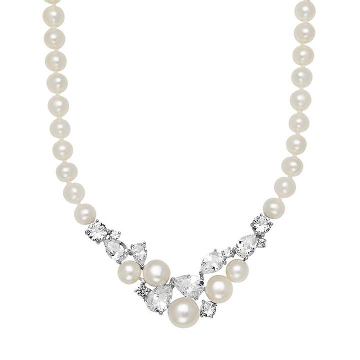 Simply Vera Vera Wang Freshwater Cultured Pearl & Lab-created White Sapphire Sterling Silver Cluster Necklace, Women's