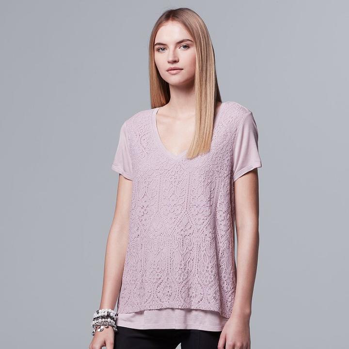 Women's Simply Vera Vera Wang Layered Lace Swing Tee, Size: Xs, Grey