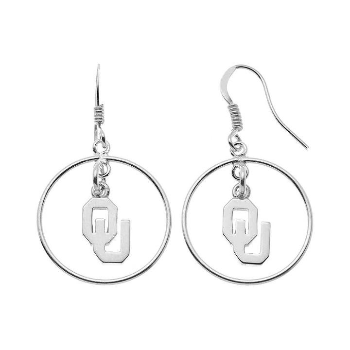 Dayna U Oklahoma Sooners Sterling Silver Logo Charm Hoop Drop Earrings, Women's, Grey