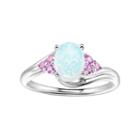 Sterling Silver Lab-created White Opal & Pink Sapphire Bypass Ring, Women's, Size: 8