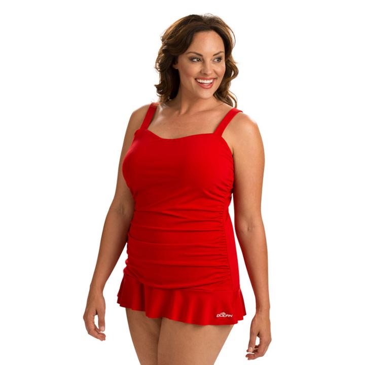 Plus Size Dolfin Aquashape Swimdress, Women's, Size: 16, Brt Red