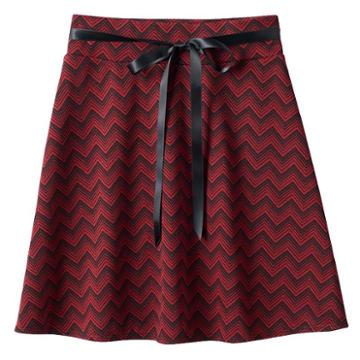 Girls 7-16 Joey B Chevron Ribbon Belt Skater Skirt, Girl's, Size: Medium, Med Red