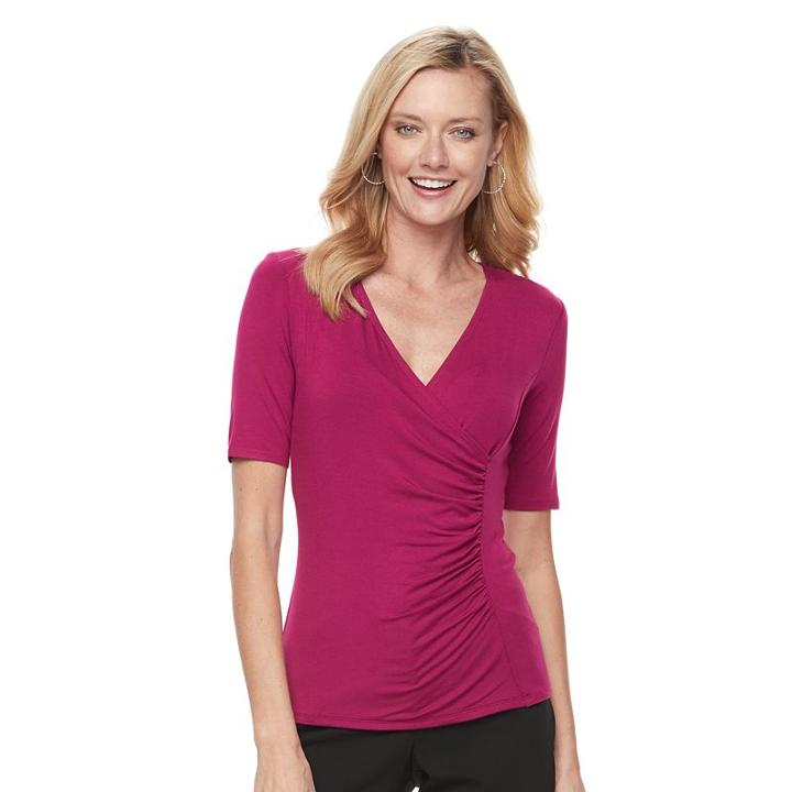 Women's Dana Buchman Printed Surplice Top, Size: Small, Pink