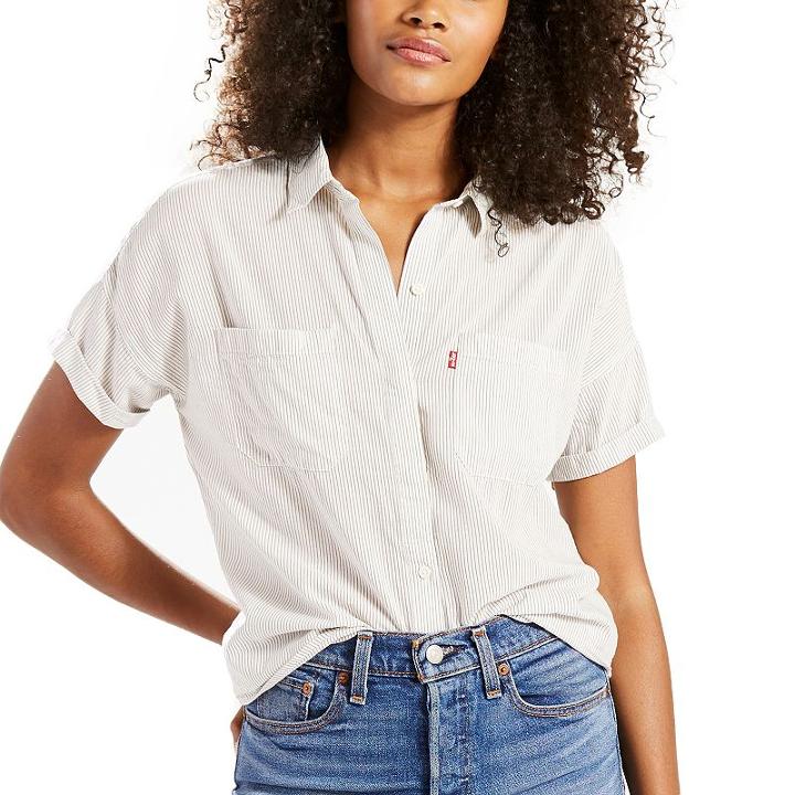 Women's Levi's Short Sleeve Button-down Top, Size: Large, White