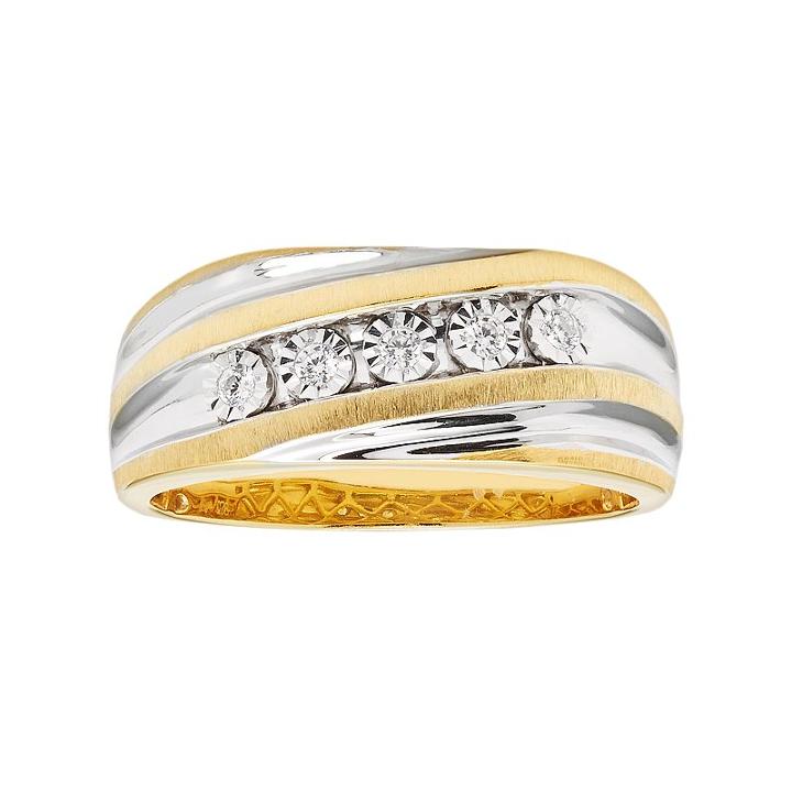 Men's Two Tone Sterling Silver 1/10 Carat T.w. Diamond Ring, Size: 9, White