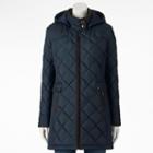 Women's Weathercast Hooded Quilted City Jacket, Size: Small, Blue