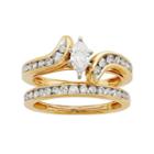 14k Gold Igl Certified 1 Carat T.w. Diamond Marquise Bypass Engagement Ring Set, Women's, Size: 7, Yellow
