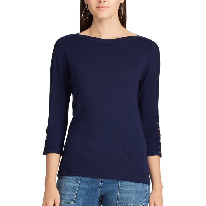 Women's Chaps Cotton-blend Boatneck Top, Size: Large, Blue