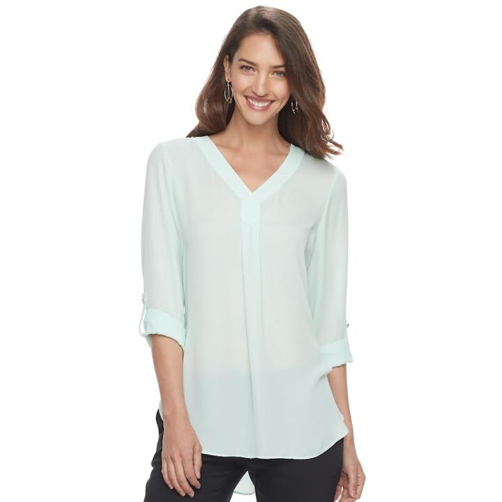 Women's Apt. 9&reg; Roll-tab Chiffon Tunic Top, Size: Xs, Light Blue