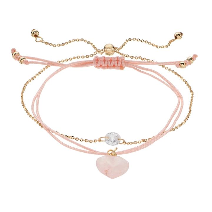 Lc Lauren Conrad Cubic Zirconia & Heart Bead Bolo & Slipknot Nickel Free Bracelet Set, Women's, Pink