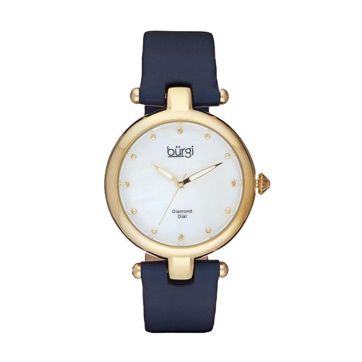 Burgi Women's Diamond Leather Watch, Blue