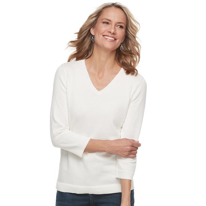 Women's Croft & Barrow&reg; V-neck Lightweight Sweater, Size: Xl, White
