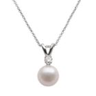18k White Gold 1/10-ct. T.w. Diamond And Aa Akoya Cultured Pearl Pendant 16 In, Women's, Size: 16