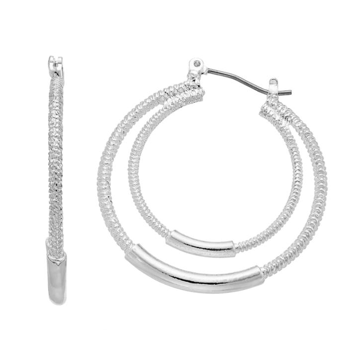 Dana Buchman Textured Double Hoop Earrings, Women's, Silver