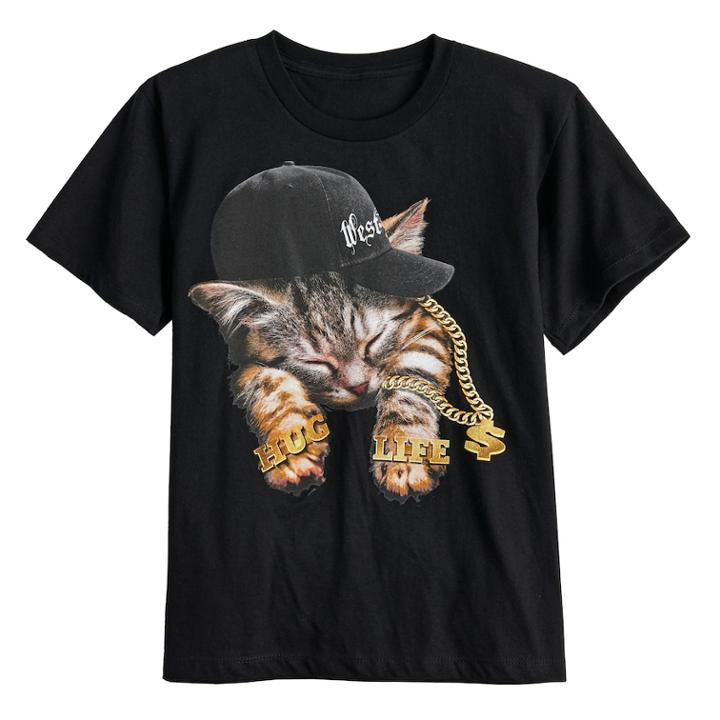 Boys 8-20 Hug Life Kitty Tee, Size: Small, Black