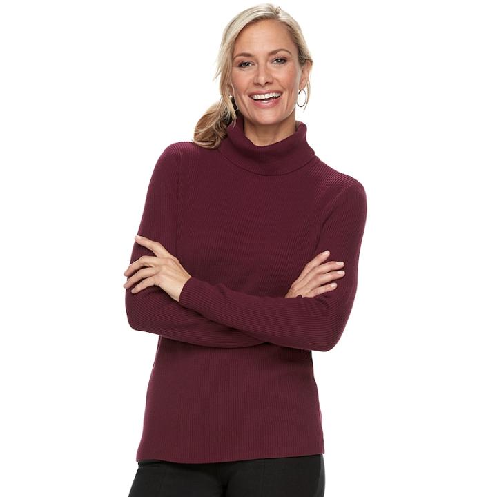 Women's Croft & Barrow&reg; Ribbed Turtleneck Sweater, Size: Large, Dark Red
