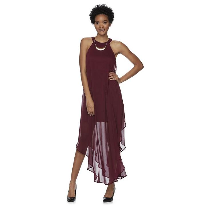 Juniors' Wrapper Chiffon Halter Maxi Dress, Girl's, Size: Xl, Dark Red