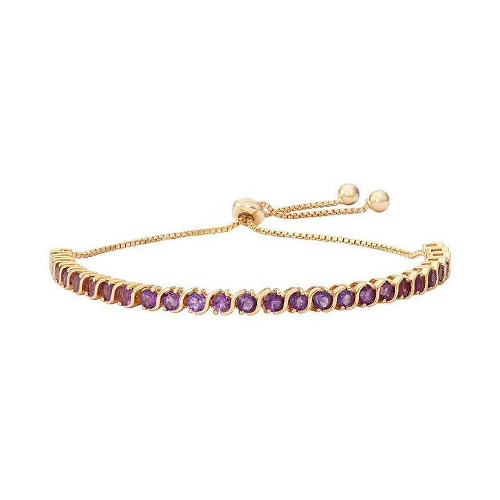 14k Gold Over Silver Amethyst S-link Lariat Bracelet, Women's, Size: 9, Purple