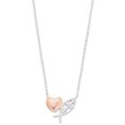 Close At Heart Two Tone Sterling Silver Heart Cubic Zirconia Ichthys Fish Cross Necklace, Women's