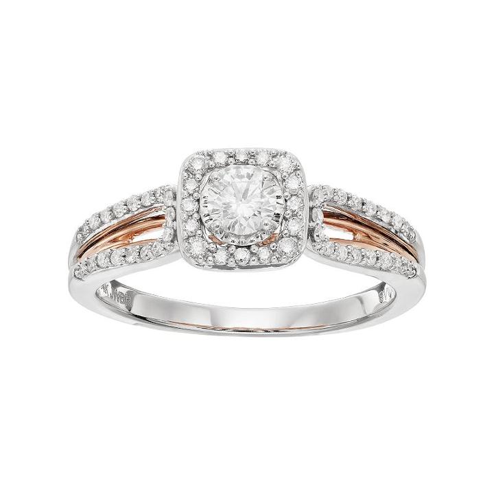 Simply Vera Vera Wang Two Tone 14k Gold 1/2 Carat T.w. Diamond Square Halo Ring, Women's, Size: 6, White