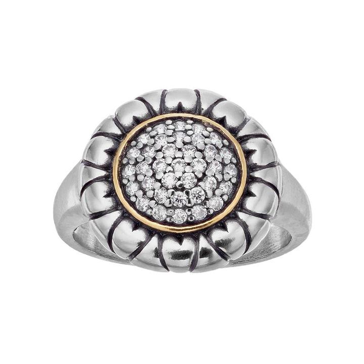 Adora Two Tone Sterling Silver Cubic Zirconia Circle Ring, Women's, Size: 8, White