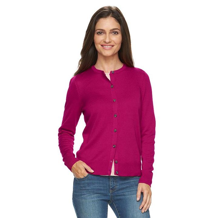 Women's Croft & Barrow&reg; Solid Button-front Cardigan, Size: Large, Pink